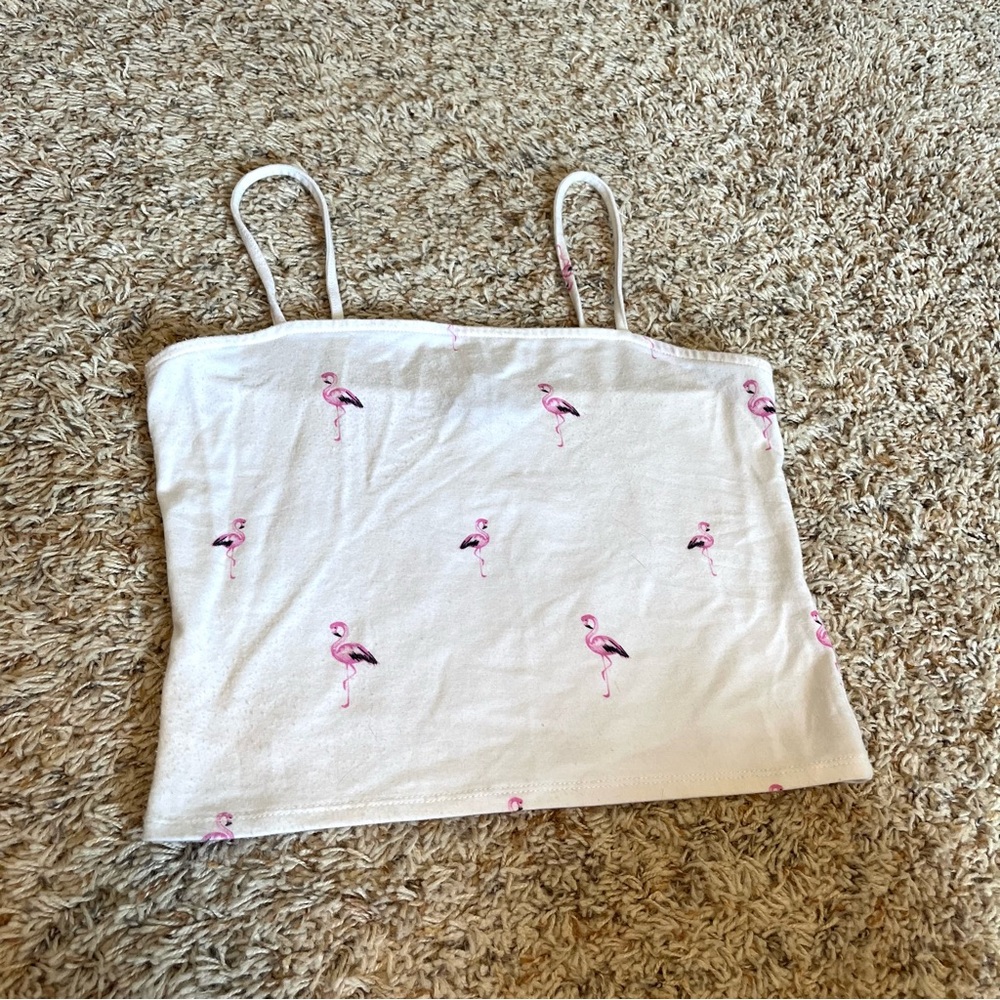 Junior’s White/Pink Flamingo Tank Top (M)